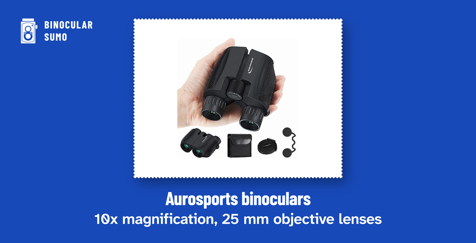 Aurosports binoculars: 10x magnification, 25 mm objective lenses. Product photo from the product listing.